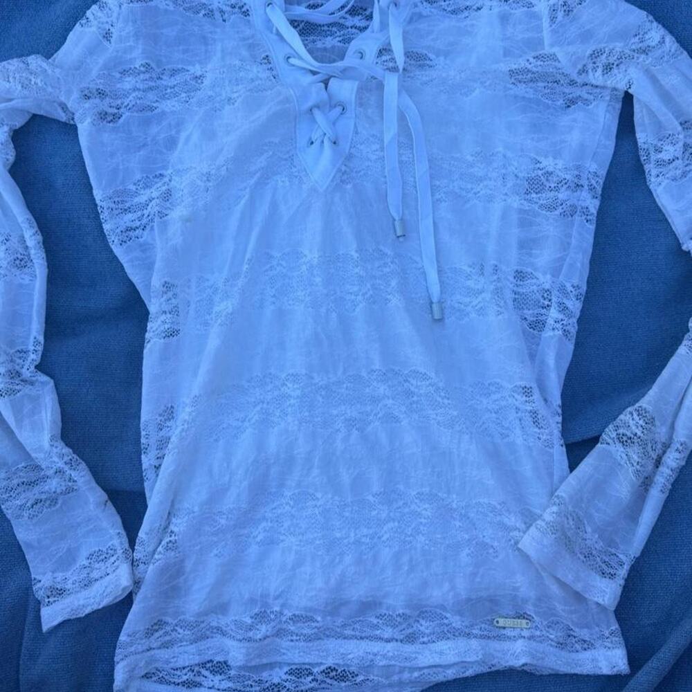 Guess los angeles white sheer lace top Y2K fashion